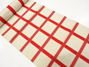 アンティーク　本場筑前博多　格子模様織り出し　名古屋帯地反物